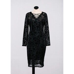 Xhilaration Black Mesh Flocked Floral 2000s Halloween Sheath Midi Dress Sz M